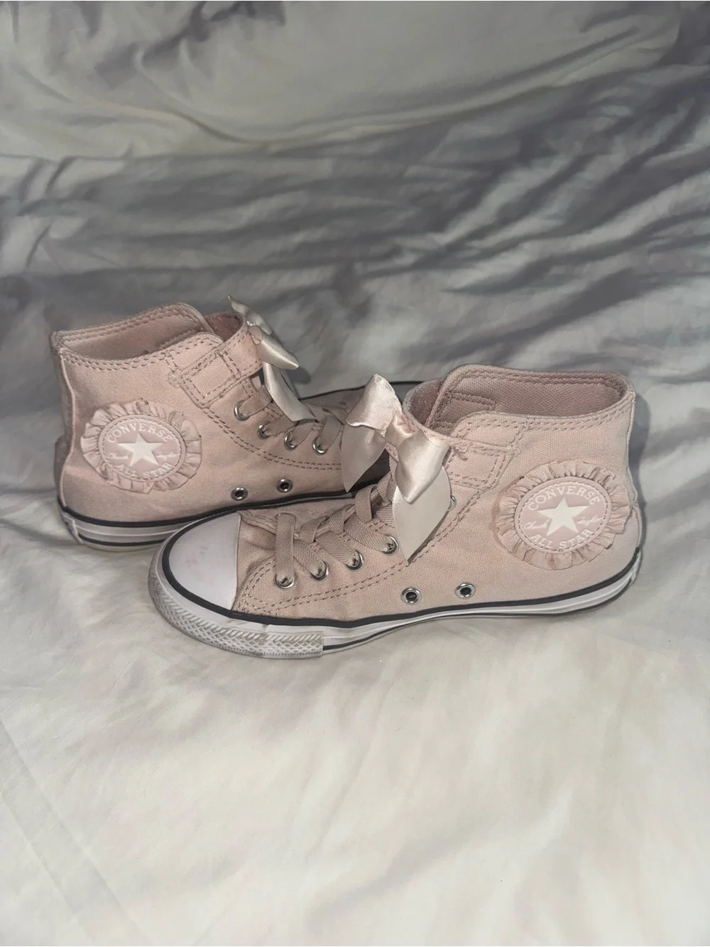 Converse, little girls pink and white sneakers, size 2